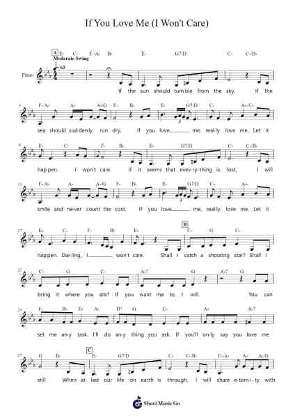 If You Love Me (I Won't Care) Sheet Music by Édith Piaf-Arr.Eglice