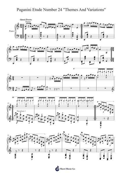 Paganini Etude Number 24 "Themes And Variations" Sheet Music by Loudan Stephen Alexenov Stradinoff-Welkinstein-Arr.Mcdel Auriah