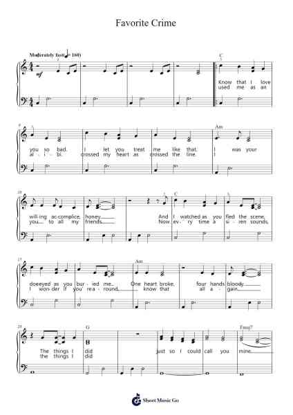 Favorite Crime Sheet Music by Olivia Rodrigo-Arr.Souyet Jamesnolds