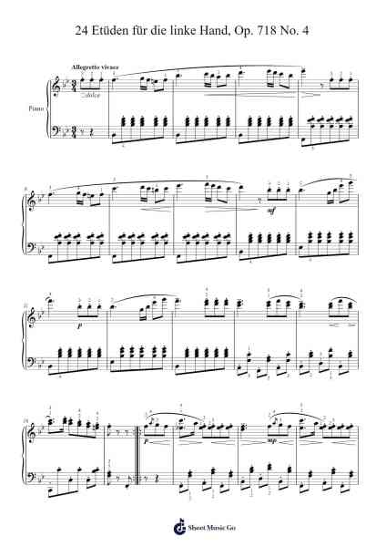 24 Etüden für die linke Hand, Op. 718: No. 4 Sheet Music by Carl Czerny-Arr.Beckfey Earlnice