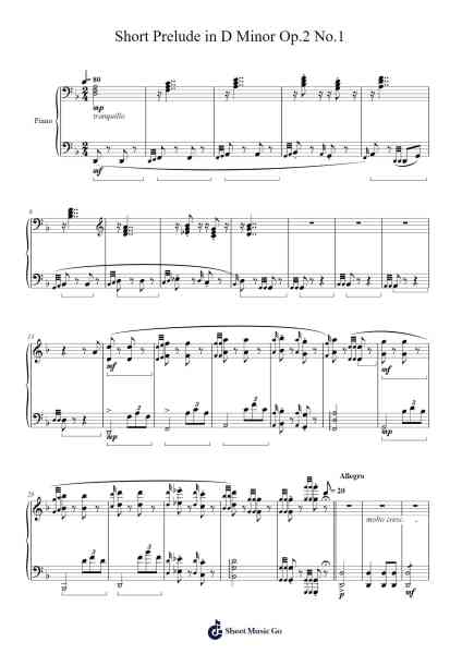 Short Prelude in D Minor(Op.2 No.1) 樂譜由 Roi Osmani - 編曲 Wilhelker Croftsdrew