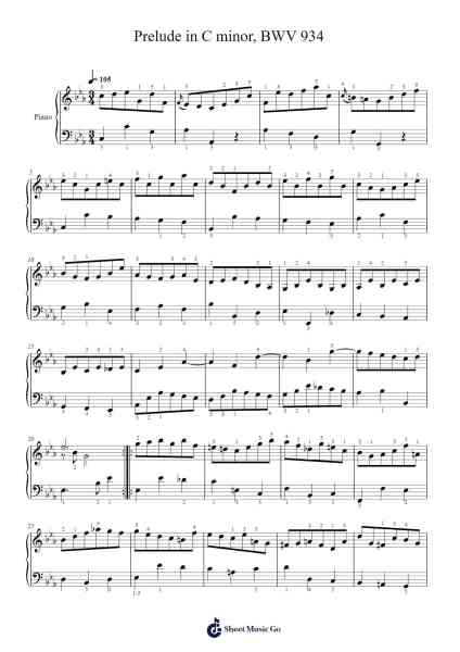 Prelude in C Minor, BWV 934 Sheet Music by Johann Sebastian Bach-Arr.Moulboyce
