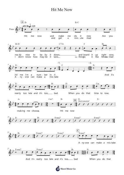 Hit Me Now Sheet Music by Fievel Is Glauque-Arr.Alkerr Wolfclife
