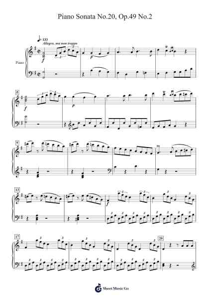 Piano Sonata No. 20 in G Major, Op. 49, No. 2 Sheet Music by Ludwig van Beethoven-Arr.Sumia