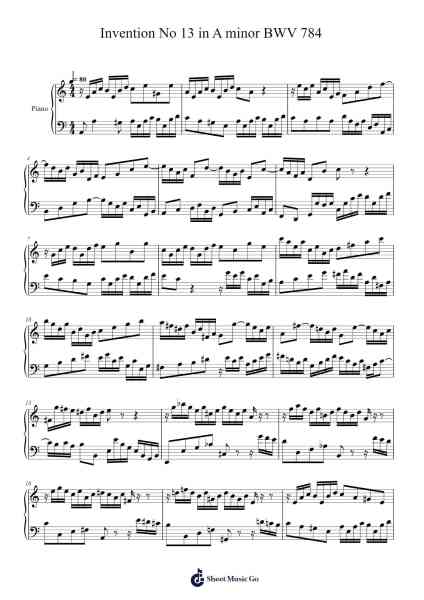 Invention No. 13 in A Minor, BWV 784 Sheet Music by Johann Sebastian Bach-Arr.Jefgiles Greren