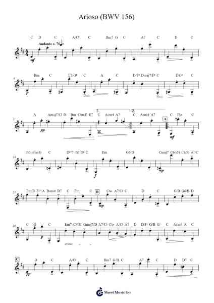 Arioso from Cantata BWV 156 Sheet Music by Johann Sebastian Bach-Arr.Spenchi Gushall