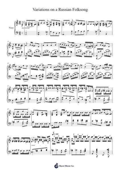 Variations on a Russian Folksong Sheet Music by John Field-Arr.Relip