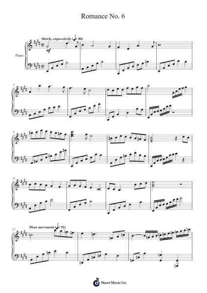 Romance No. 6 Sheet Music by Vioo'neil-Arr.Lambharine Ryphens