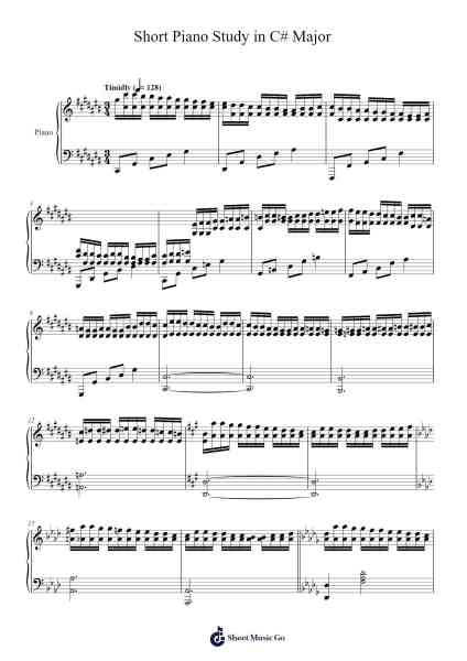 Short Piano Study in C# Major Sheet Music by The UnknownH2O-Arr.Saxfox Wolfrin