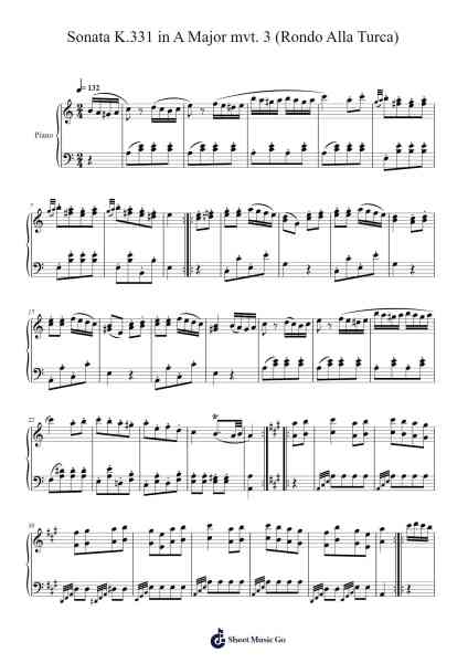 Sonata No. 11 in A Major, K. 331: III. Rondo Alla Turca Sheet Music by Wolfgang Amadeus Mozart-Arr.Egbeau