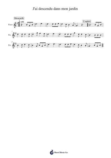 J'ai descendu dans mon jardin Sheet Music by -Arr.Jillcke