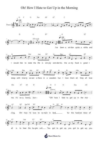 Oh! How I Hate to Get Up in the Morning Sheet Music by Irving Berlin-Arr.Pormon
