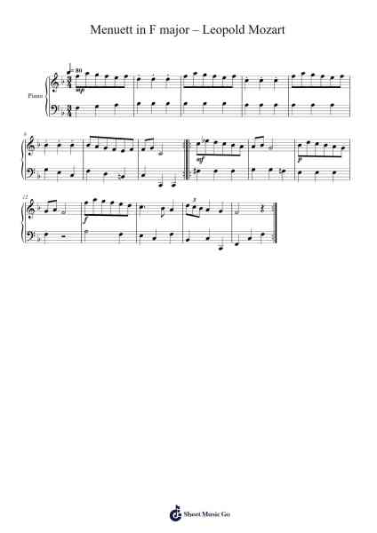 Menuett in F Major Sheet Music by Leopold Mozart-Arr.Marter