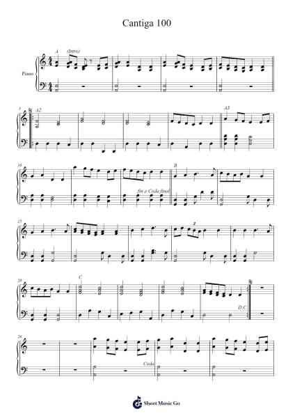Cantiga 100 Sheet Music by Unknown author-Arr.Yvonmuel