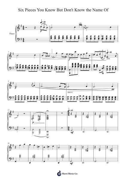 Six Pieces You Know But Don't Know the Name Of Sheet Music by Wolfgang Amadeus Mozart-Arr.Sweetxe Goldthune