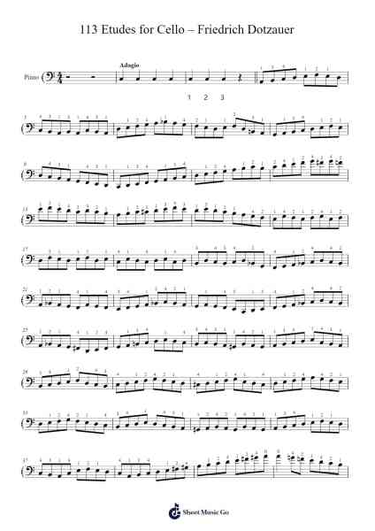 113 Etudes for Cello, Op. 120: No. 43 in C Major - Adagio Sheet Music by Friedrich Dotzauer-Arr.Poundnions
