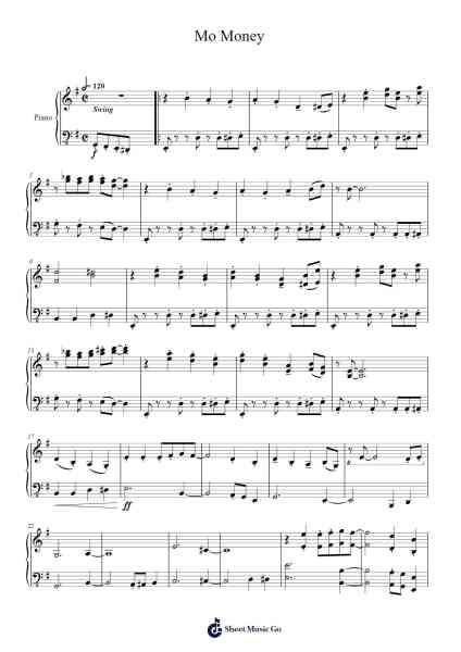 Mo Money Sheet Music by NoteBlock-Arr.Kimbach Bloornorth