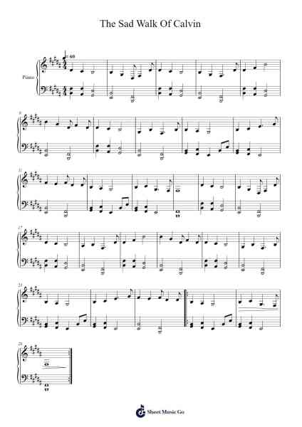 The Sad Walk Of Calvin Sheet Music by Troyphrey Twainalick-Arr.Agsean