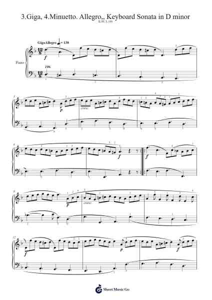 Keyboard Sonata in D Minor, K. 90 (L. 106): III. Giga - IV. Minuetto Sheet Music by Domenico Scarlatti-Arr.Cisgrey