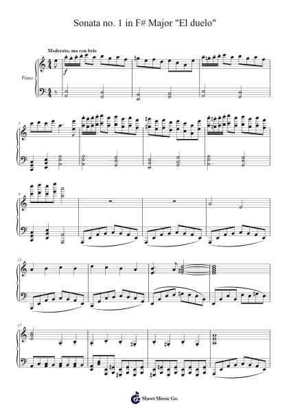 Sonata no. 1 in F# Major "El duelo" Sheet Music by Julio García-Arr.Louisron Whitemax