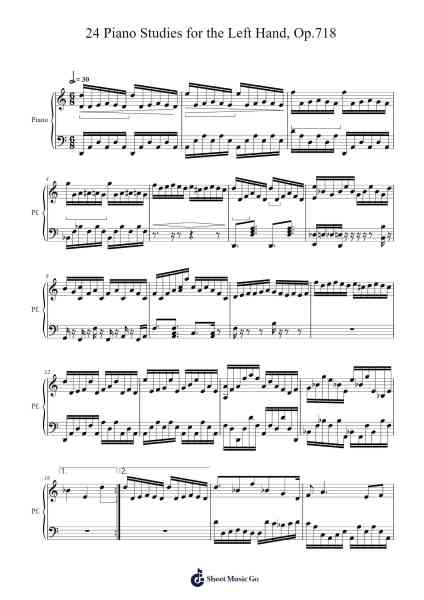 24 Piano Studies for the Left Hand, Op.718 Sheet Music by Carl Czerny-Arr.Cookdunn