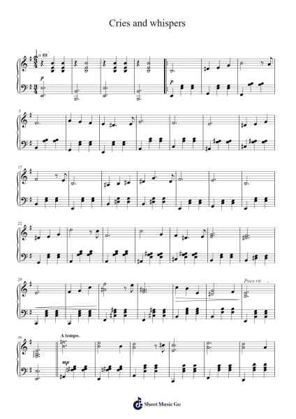 Cries and whispers Sheet Music by Jo Yeong-wook-Arr.Pibriel Pute