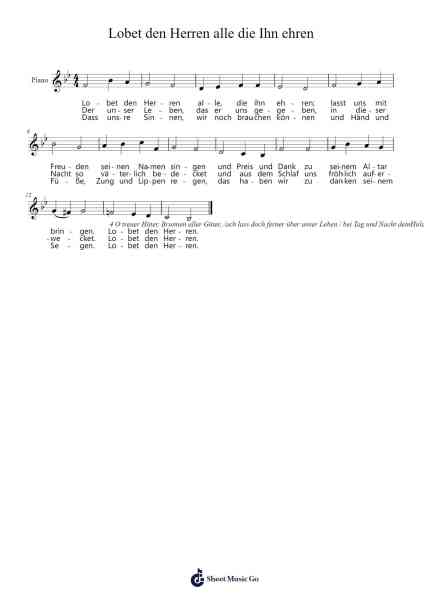 Lobet den Herren alle die Ihn ehren Sheet Music by -Arr.Kyletus Stanchloe