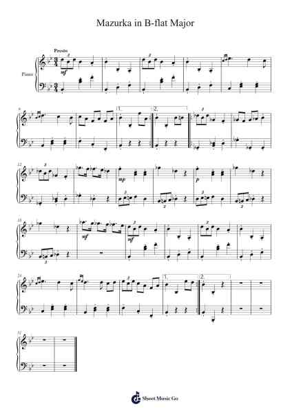 Mazurka in B-flat Major Sheet Music by Henry Sloan-Arr.Keatsshua Beareade