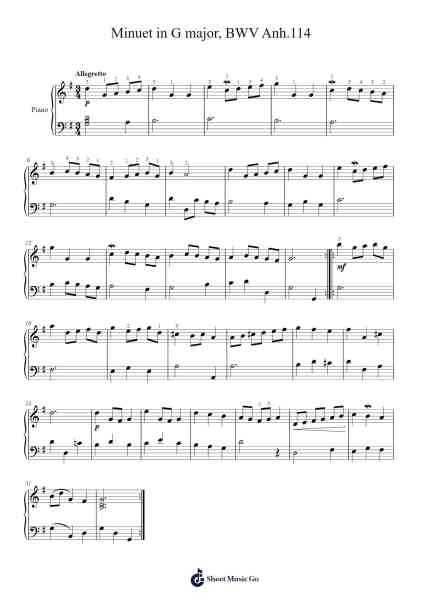 Minuet in G Major, BWV Anh. 114 Sheet Music by Johann Sebastian Bach-Arr.Brandwight Gillget