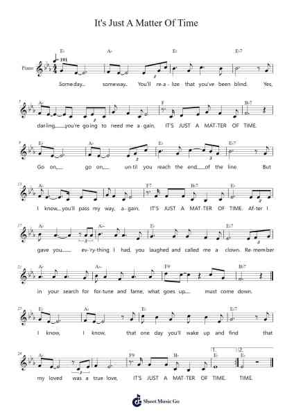 It's Just A Matter Of Time Sheet Music by Brook Benton/Randy Travis/Sonny James-Arr.Duttnin Moulnorth