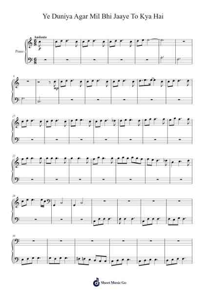 Ye Duniya Agar Mil Bhi Jaaye To Kya Hai Sheet Music by Sachin Dev Burman-Arr.Gemgene