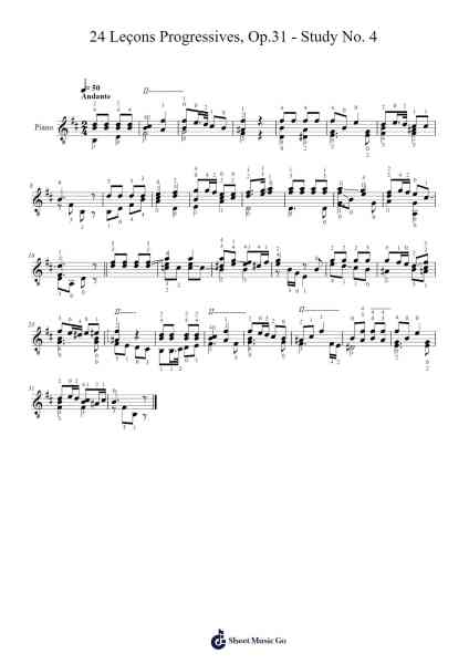 24 Leçons Progressives, Op.31 - Study No. 4 Sheet Music by Fernando Sor-Arr.Reyblume Poundtor