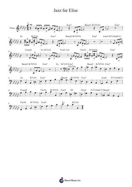 Jazz fur Elise Sheet Music by Popnis Drewtience-Arr.Hudcie Rhoclark