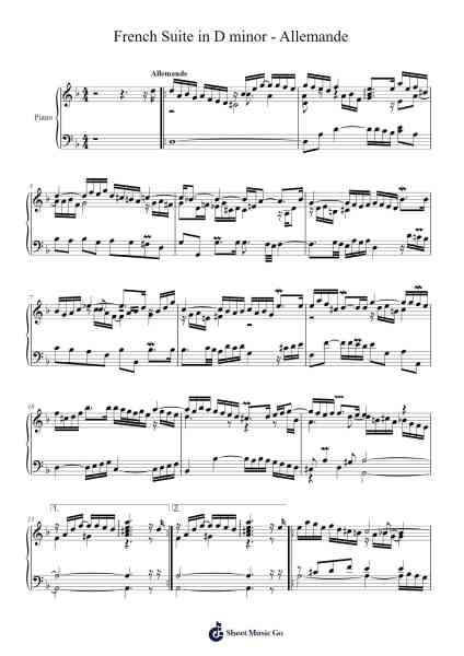 French Suite No. 2 in C Minor, BWV 812: I. Allemande Sheet Music by Johann Sebastian Bach-Arr.Yecent