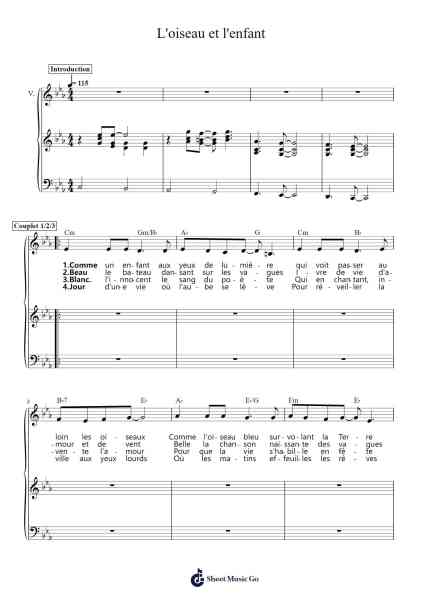L'oiseau et l'enfant Sheet Music by Marie Myriam-Arr.Bairddict Sasback