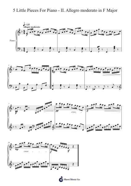 5 Little Pieces for Piano: II. Allegro Moderato in F Major Sheet Music by Jamescook-Arr.Chrislus Edtience