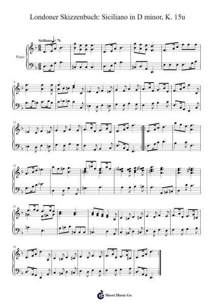 Londoner Skizzenbuch: Siciliano in D minor, K. 15u Sheet Music by Wolfgang Amadeus Mozart-Arr.Junegia Wato