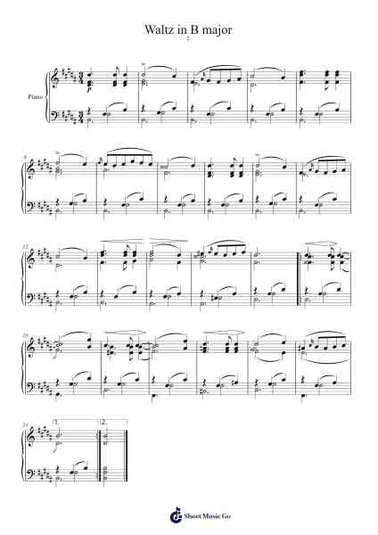 Waltz in B Major, D. 145, No. 2 Sheet Music by Franz Schubert-Arr.Temchell Thompro