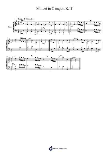 Minuet in C Major, K. 1f Sheet Music by Wolfgang Amadeus Mozart-Arr.Lesvien Billjay