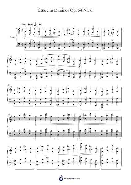 Étude in D minor, Op. 54, No. 6 Sheet Music by Genewat Duttret-Arr.Evejob