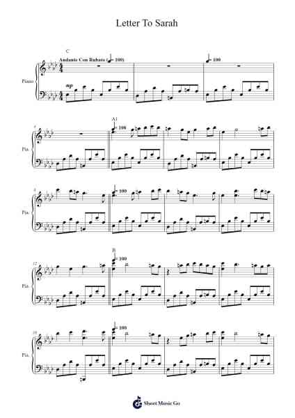 Letter To Sarah Sheet Music by Klanake360-Arr.Wavieve Katdy