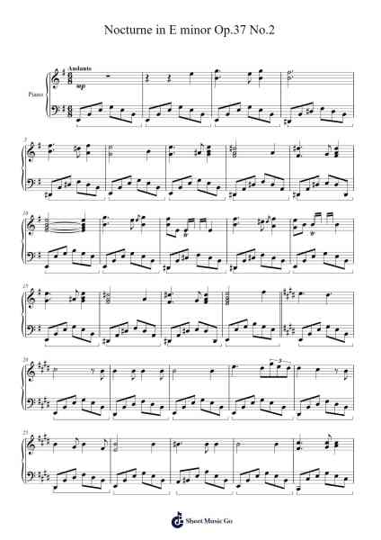 Nocturne in E Minor, Op. 37, No. 2 Sheet Music by Genewat Duttret-Arr.Woltier