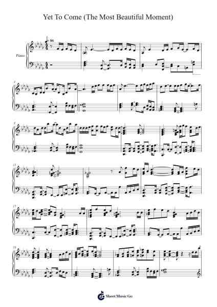 Yet To Come (The Most Beautiful Moment) Sheet Music by BTS-Arr.Zoetricia Smedsibyl