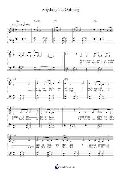 Anything but Ordinary Sheet Music by Avril Lavigne-Arr.Pubey