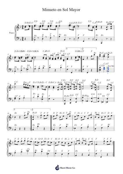 Minueto en Sol Mayor 樂譜由 Ludwig van Beethoven - 編曲 Myrtours Hihill