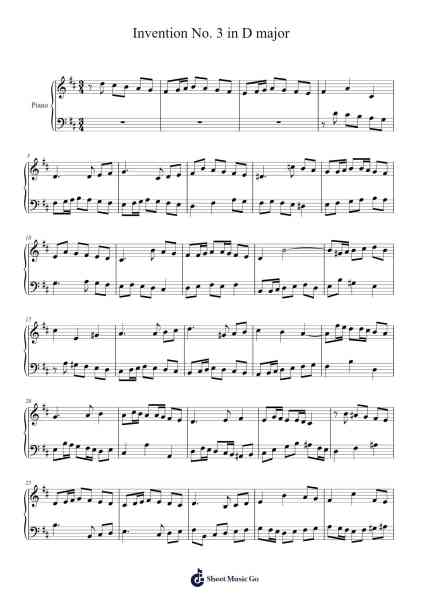 Invention No. 3 in D Major, BWV 774 Sheet Music by Krzysztof Górny-Arr.Chrisboyd Crosean