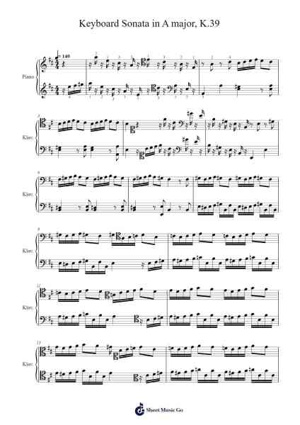 Keyboard Sonata in A Major, K.39 Sheet Music by Domenico Scarlatti-Arr.Eveken Dougloyd