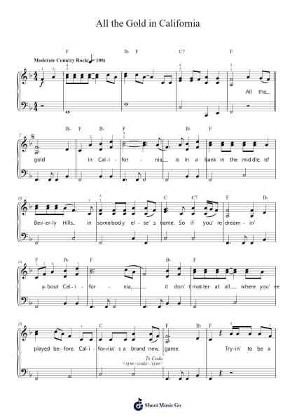 All the Gold in California Sheet Music by Larry Gatlin/The Gatlin Brothers-Arr.Pehall