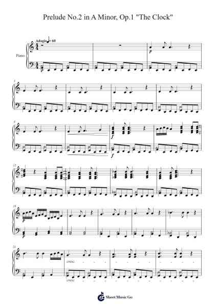 Prelude No.2 in A Minor, Op.1 "The Clock" Sheet Music by Hudna Dougdave-Arr.Twainryl