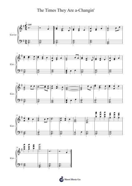 The Times They Are a-Changin' Sheet Music by Bob Dylan-Arr.Regwill Nalome